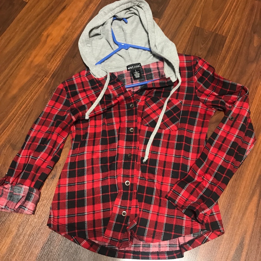 Wet Seal hooded button up shirt